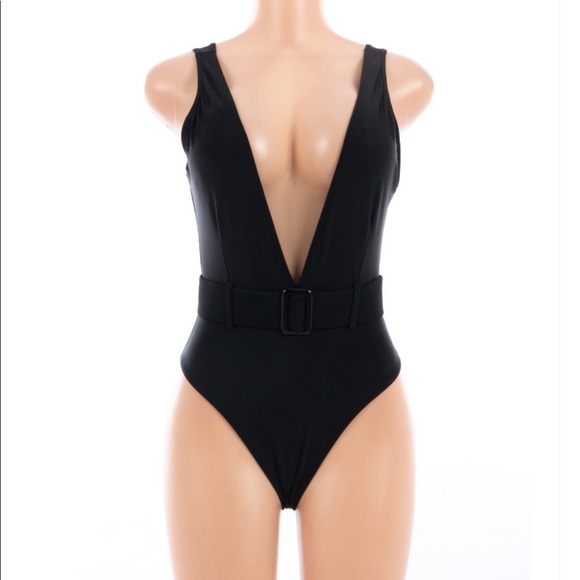 Midnight Black Deep V One Piece Swimsuit - Picture 4 of 5